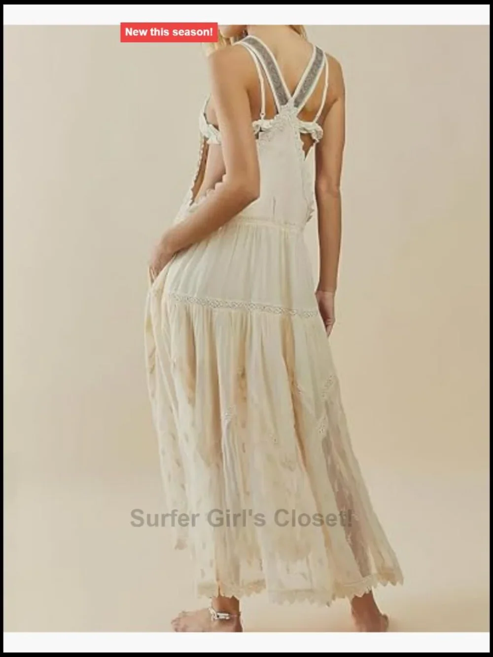 Laced Embroidered Tulle Boho Maxi Dress Adjustable Straps Loose Fit